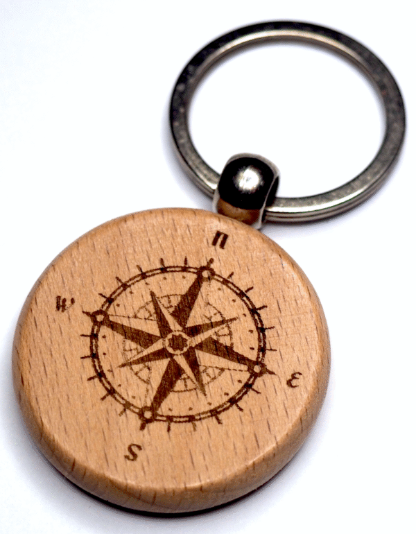 Wooden Compass Keychain